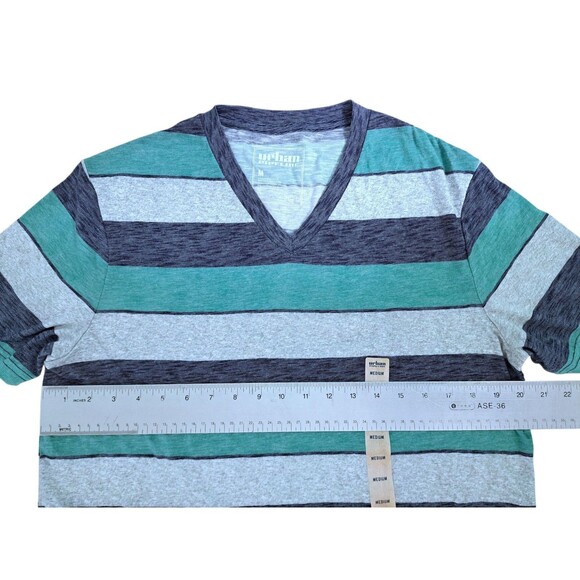 Urban Pipeline Tee Shirt Men's Medium Striped Blue Green Gray Vneck - Picture 6 of 7